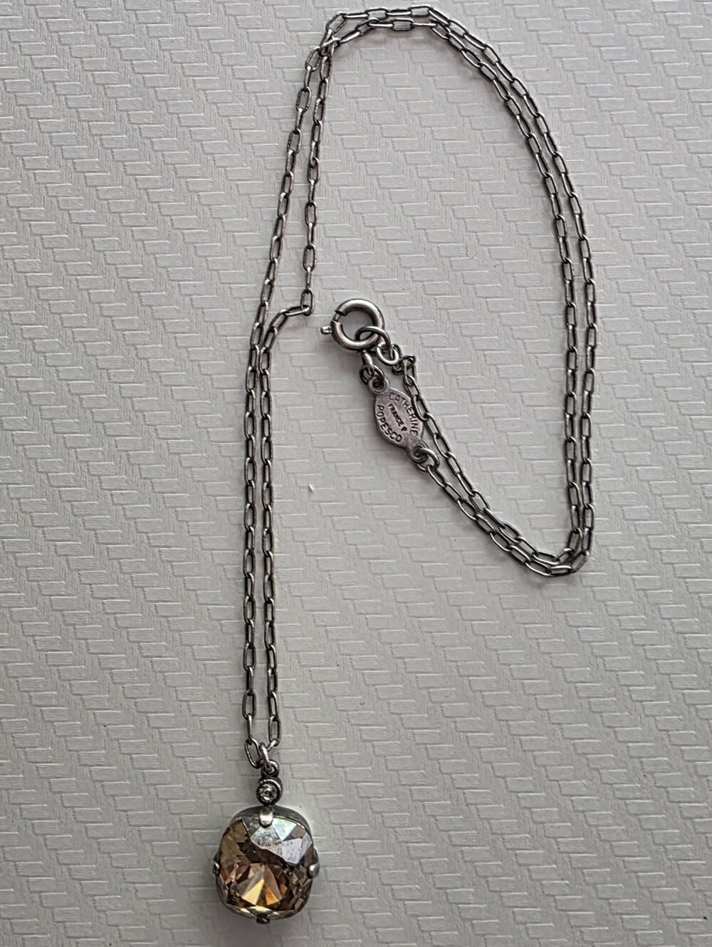 Catherine Popesco Necklace Champagne Crystal Pendant Silver Tone Vintage Style